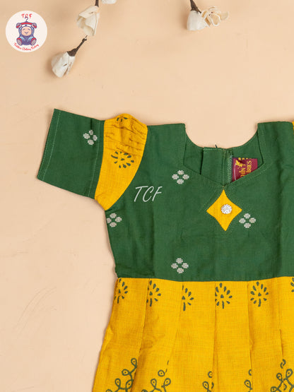 Dark Green & Mustard - Girls Readymade Long Frock