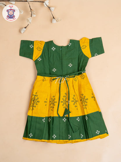 Dark Green & Mustard - Girls Readymade Long Frock