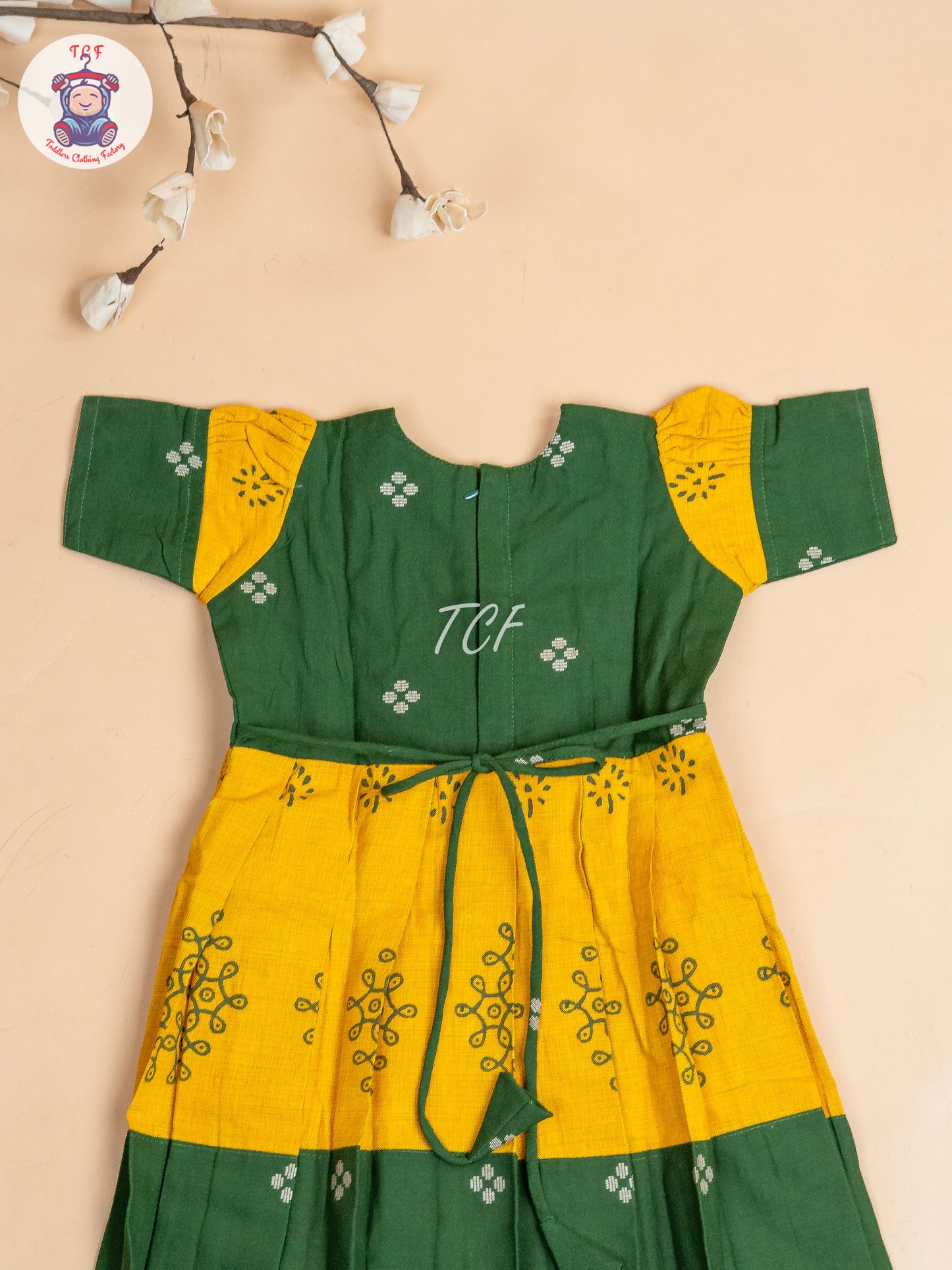 Dark Green & Mustard - Girls Readymade Long Frock