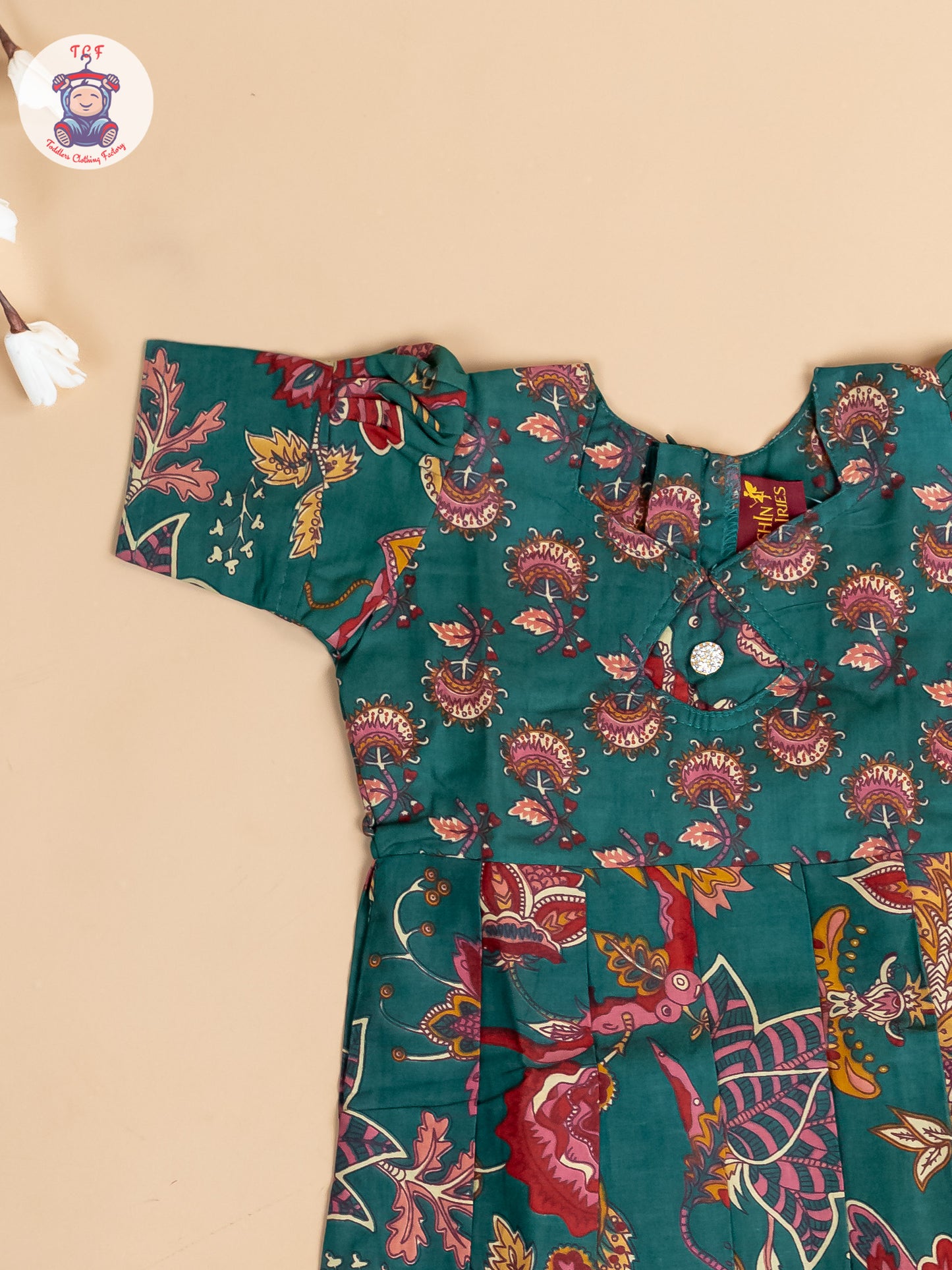 Green & Maroon Floral - Girls Readymade Cotton Long Frock