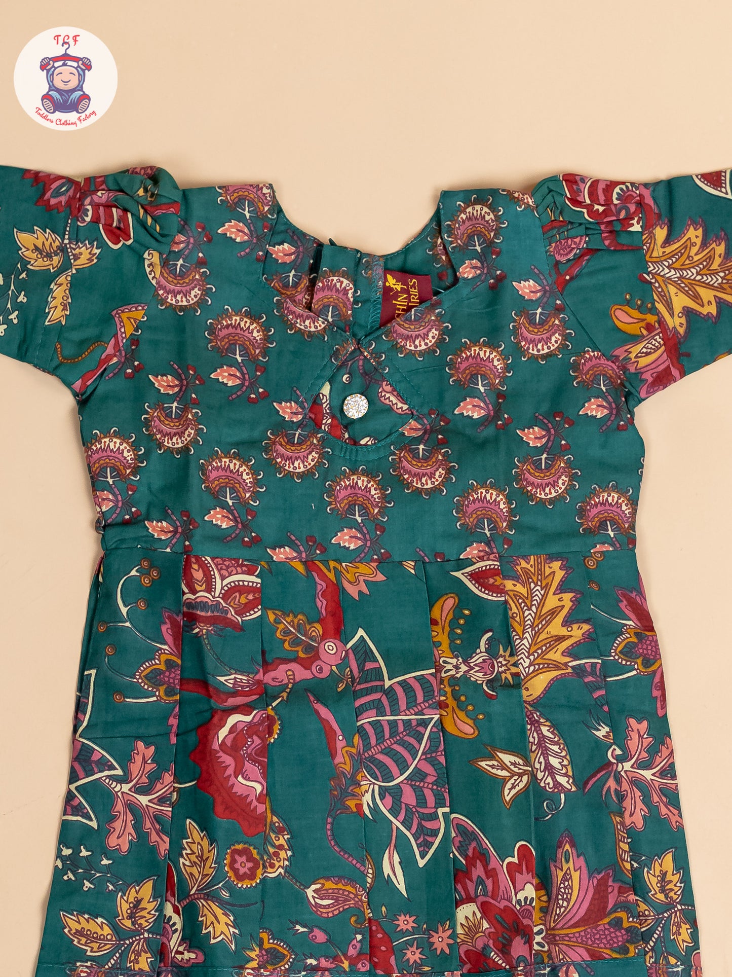 Green & Maroon Floral - Girls Readymade Cotton Long Frock