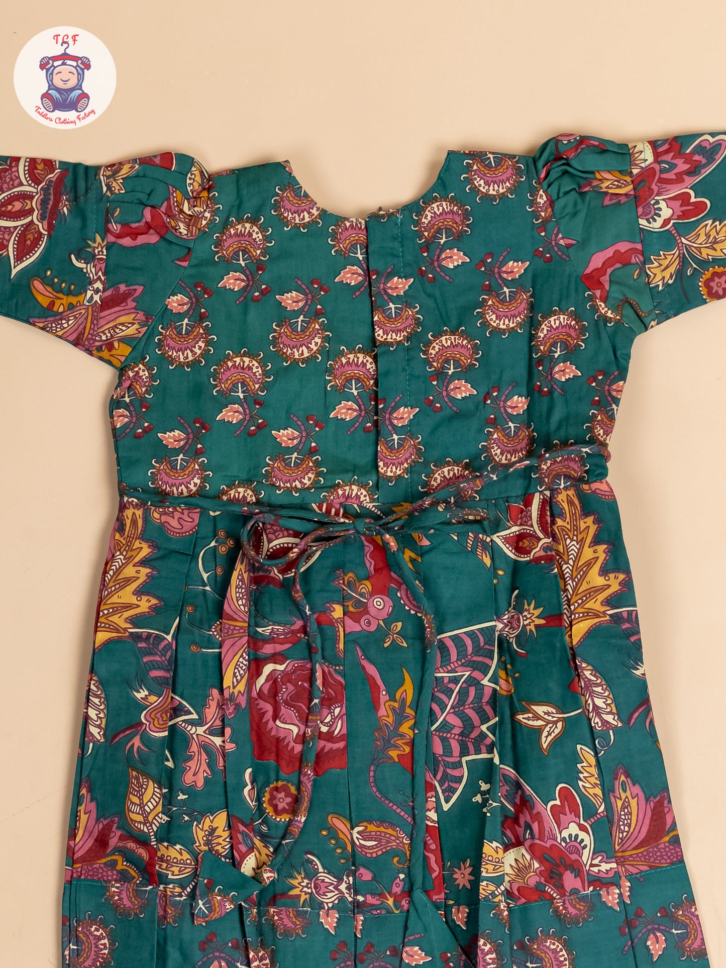 Green & Maroon Floral - Girls Readymade Cotton Long Frock