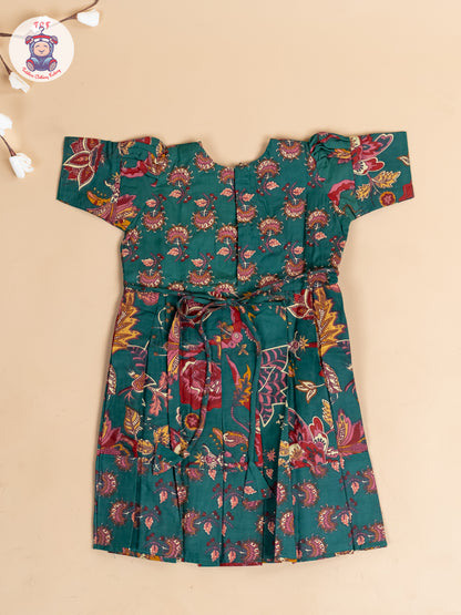 Green & Maroon Floral - Girls Readymade Cotton Long Frock
