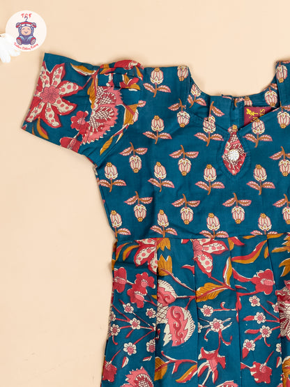 Bottle Green - Girls Readymade Cotton Long  Frock