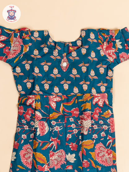 Bottle Green - Girls Readymade Cotton Long  Frock