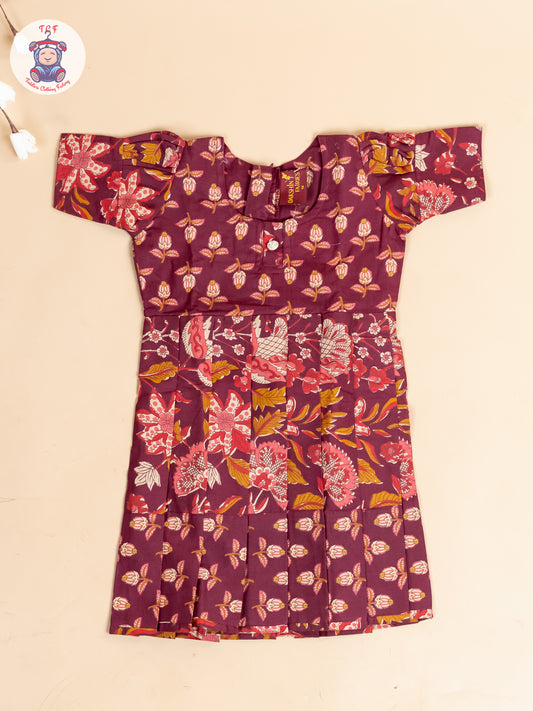 Maroon - Girls Readymade Cotton Long Frock