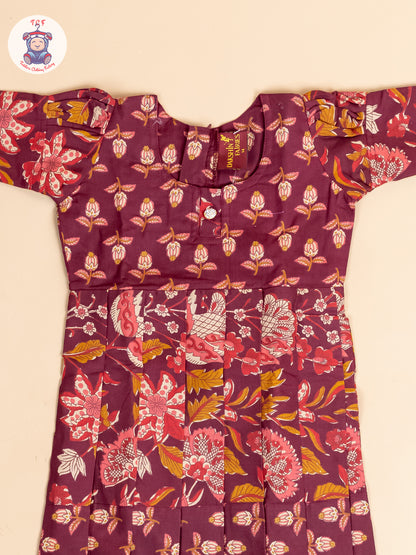 Maroon - Girls Readymade Cotton Long Frock