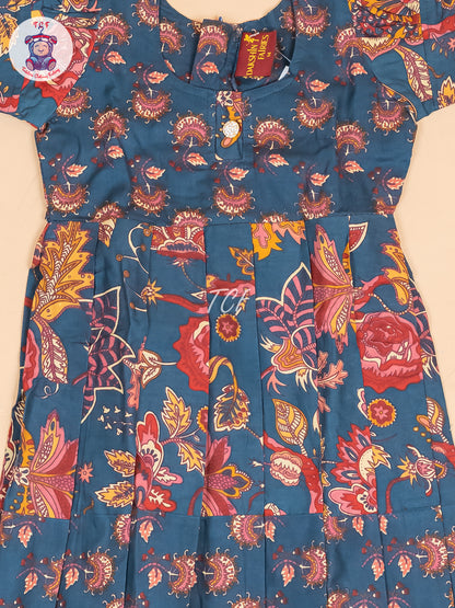 Bottle Green - Girls Readymade Cotton Long  Frock