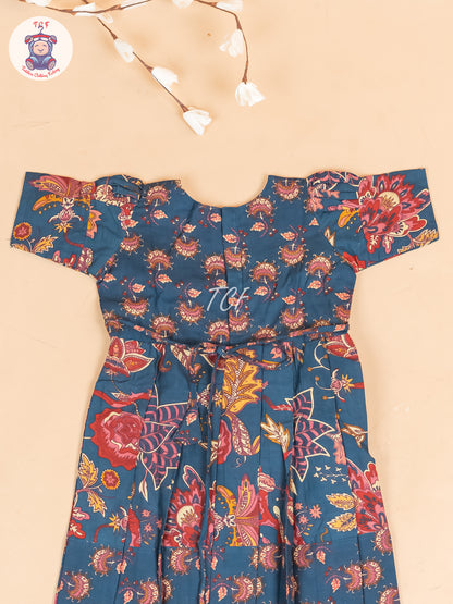 Bottle Green - Girls Readymade Cotton Long  Frock
