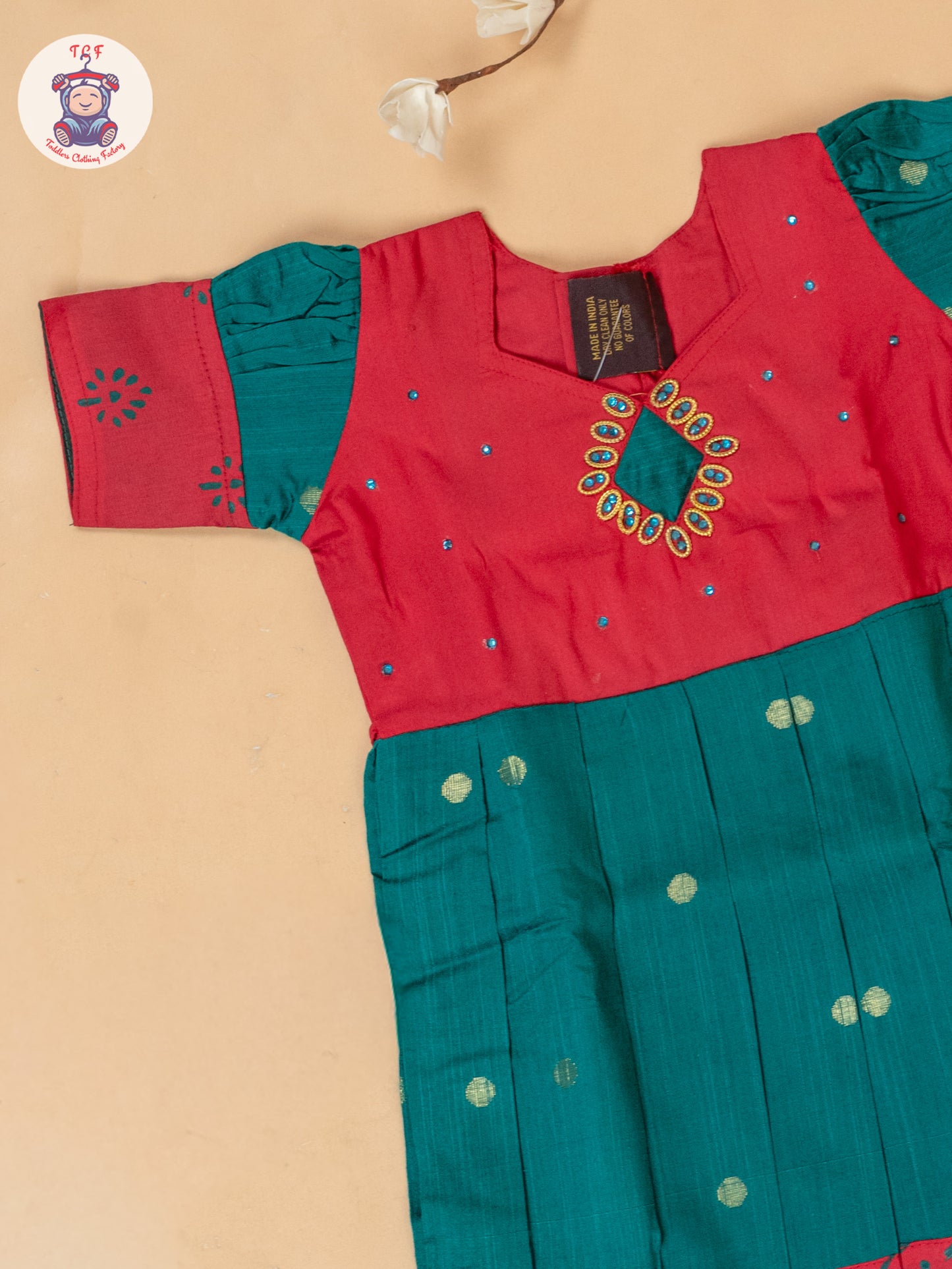 Red & Bottle Green - Girls Readymade Cotton Long Frock