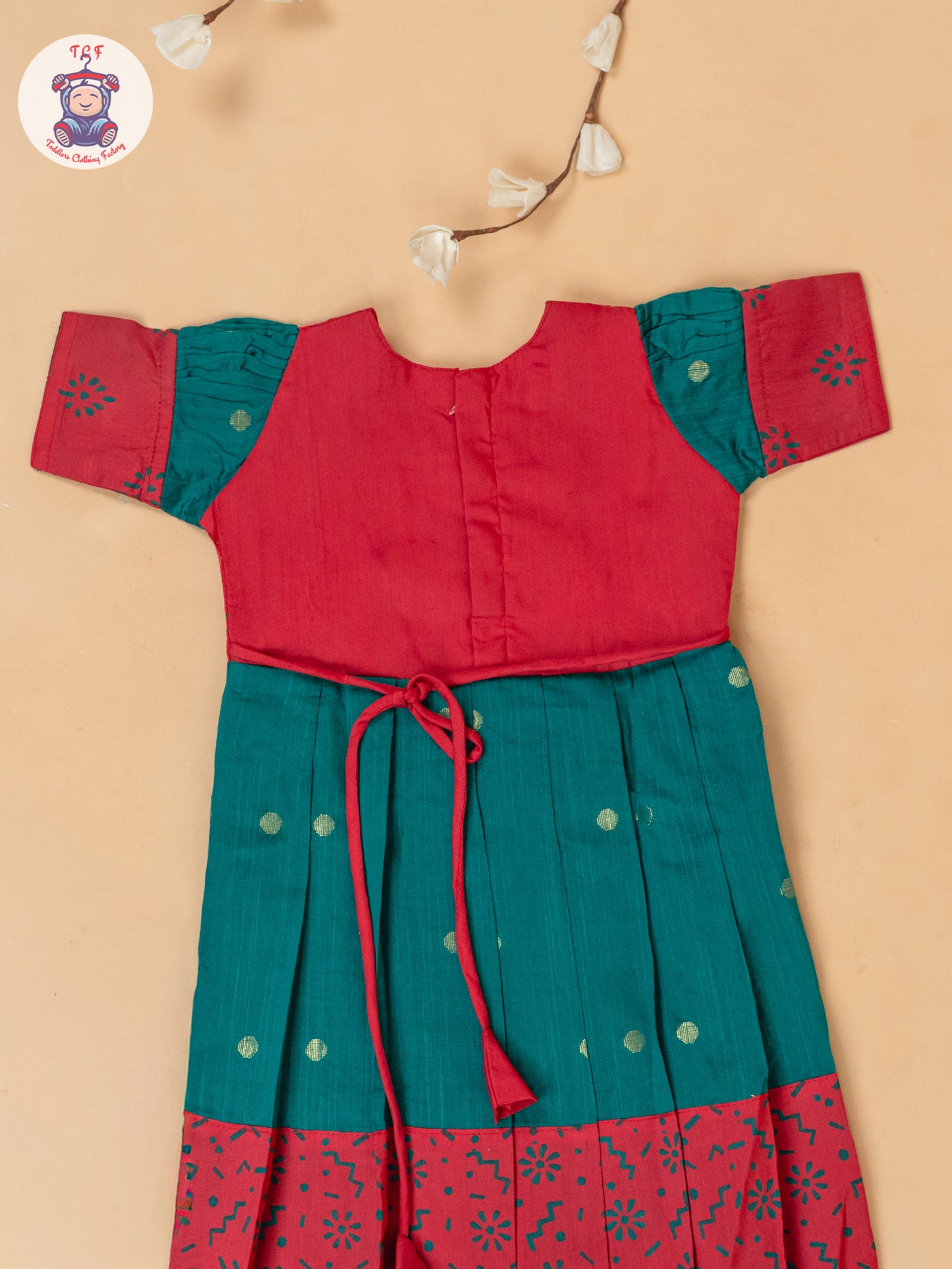 Red & Bottle Green - Girls Readymade Cotton Long Frock