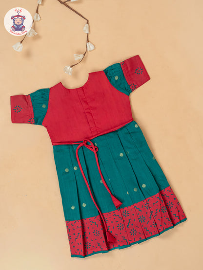 Red & Bottle Green - Girls Readymade Cotton Long Frock