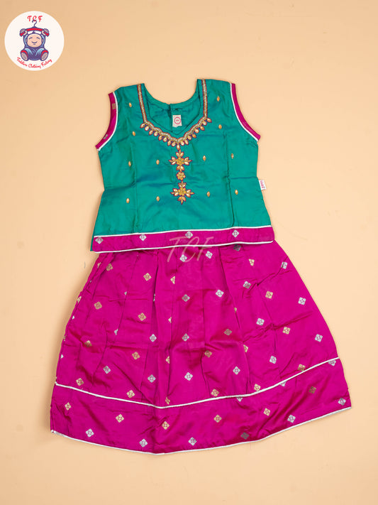 Green & Dark Pink - Pavadai Sattai