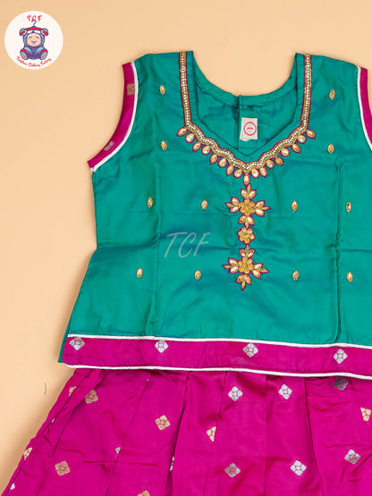 Green & Dark Pink - Pavadai Sattai