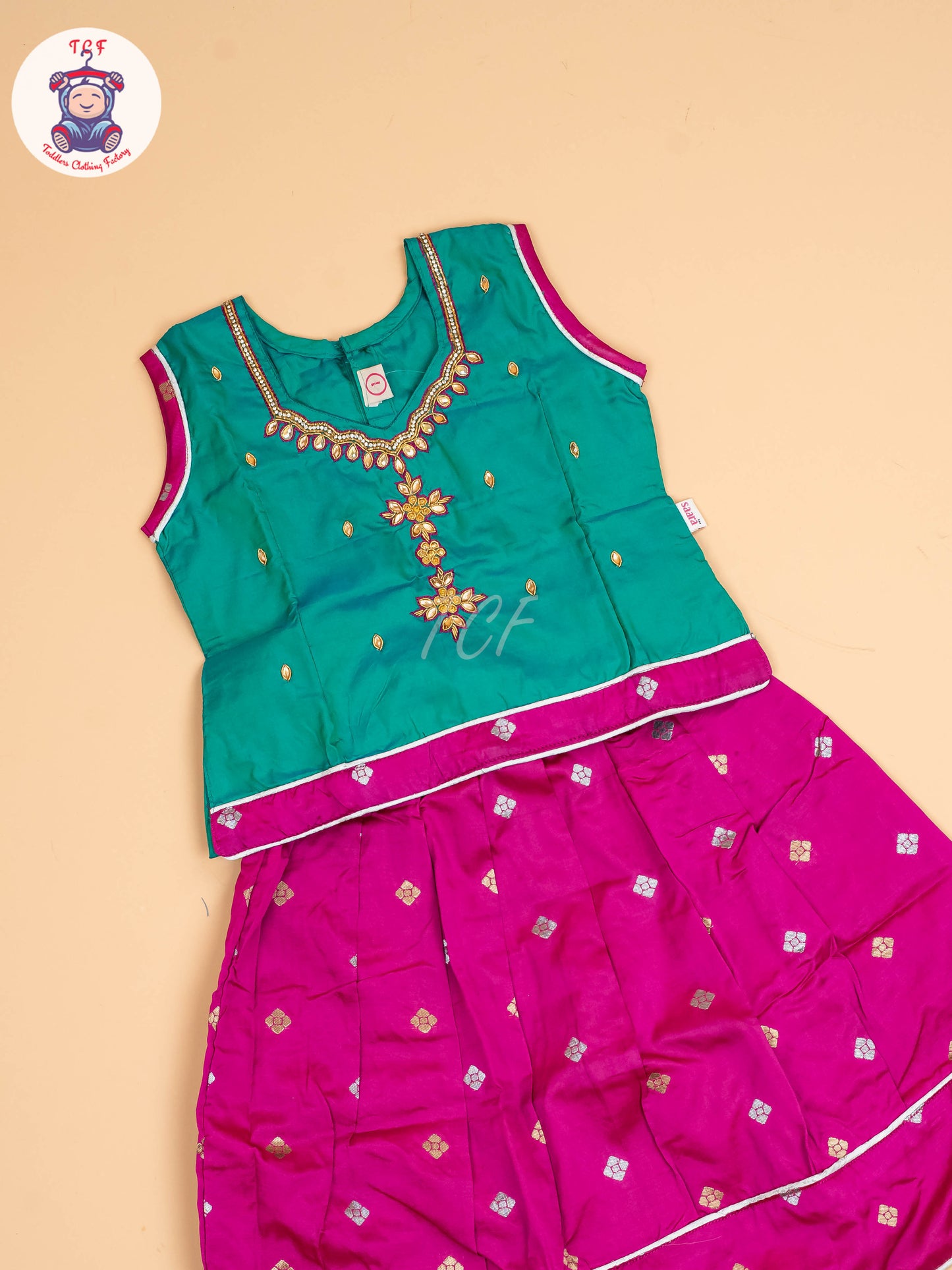 Green & Dark Pink - Pavadai Sattai