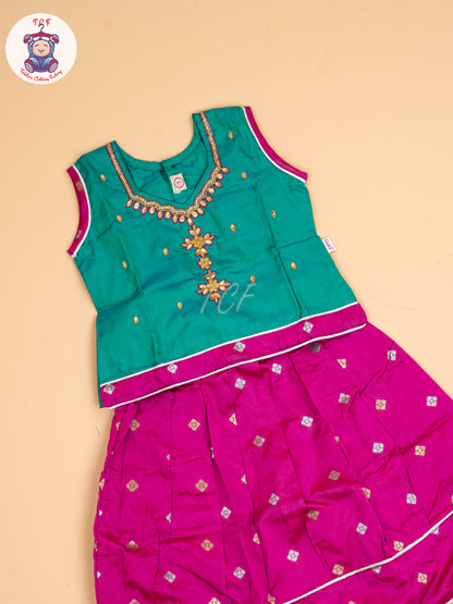Green & Dark Pink - Pavadai Sattai