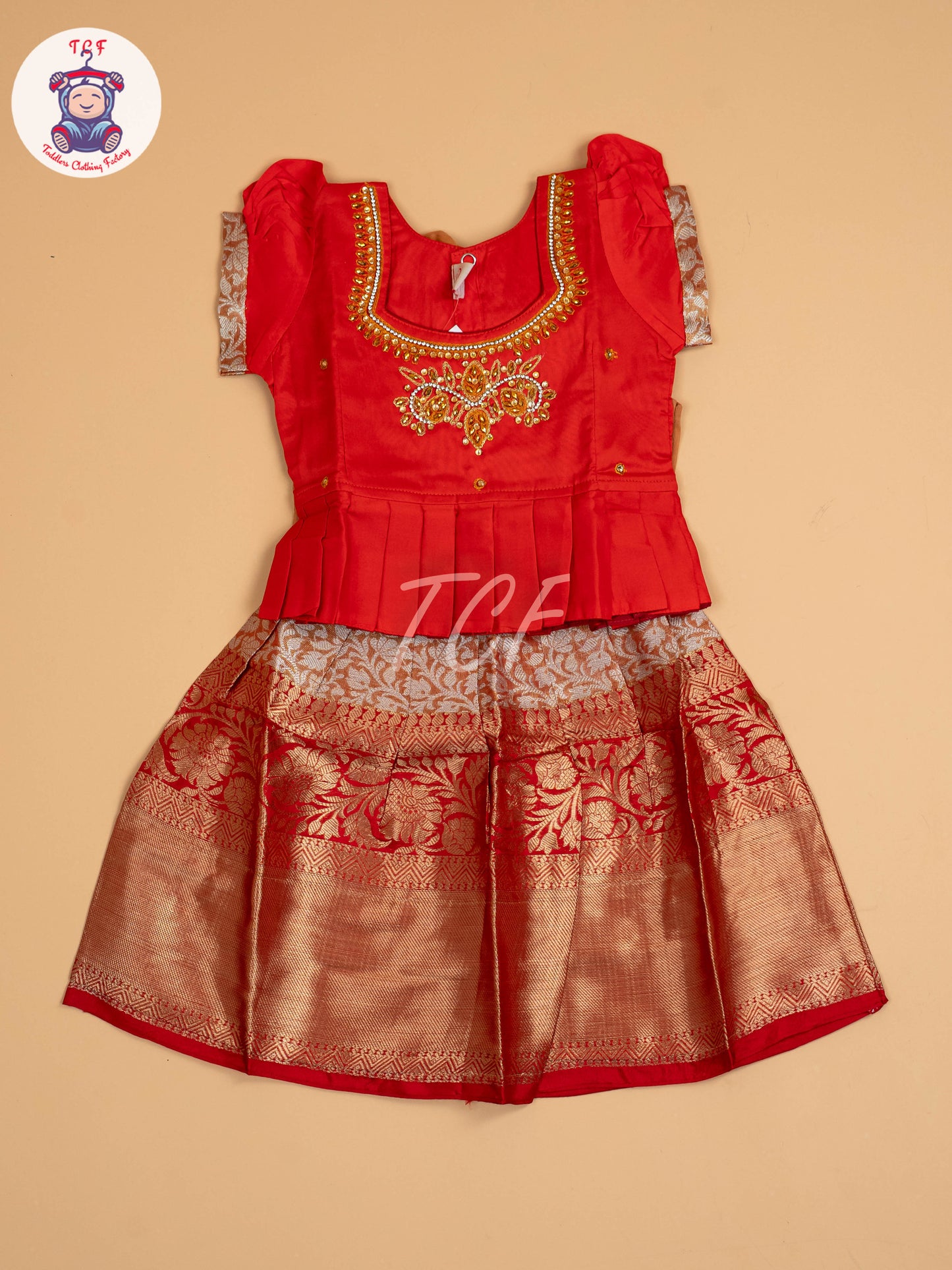 Red & Peach - Pavadai Sattai