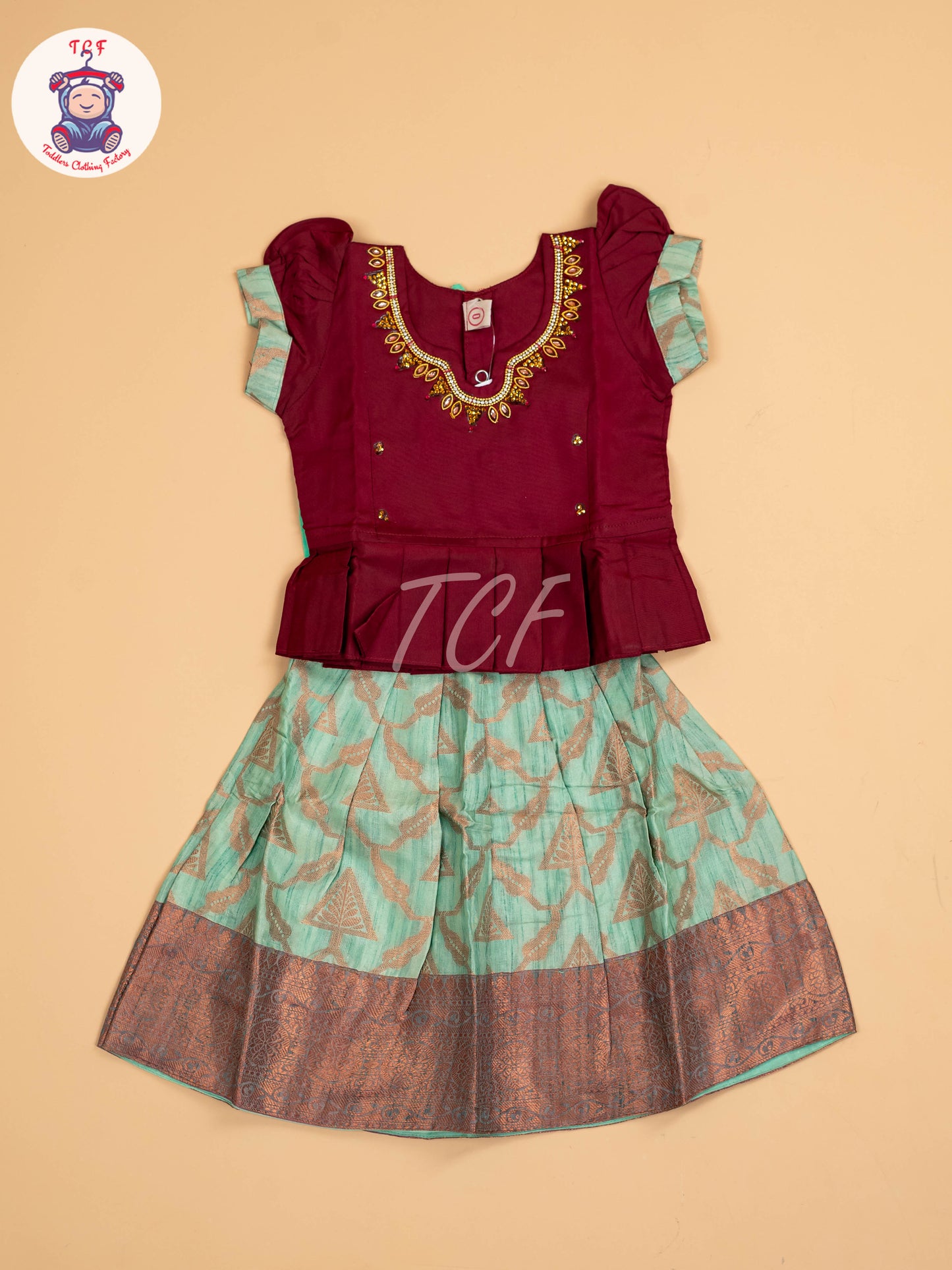 Maroon & Teal Green - Pavadai Sattai