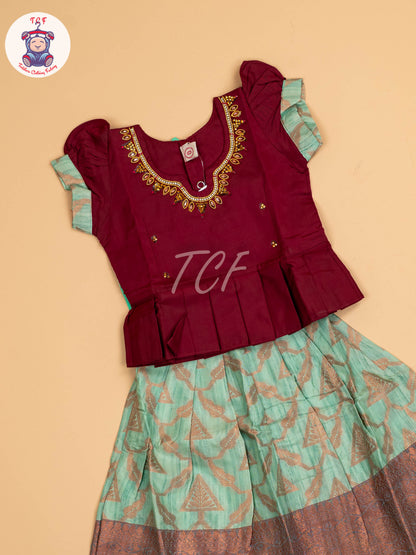 Maroon & Teal Green - Pavadai Sattai