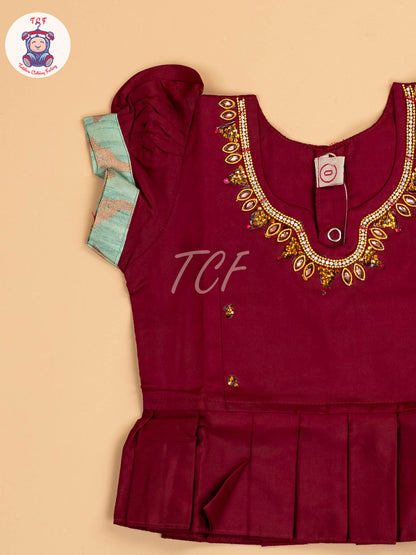 Maroon & Teal Green - Pavadai Sattai