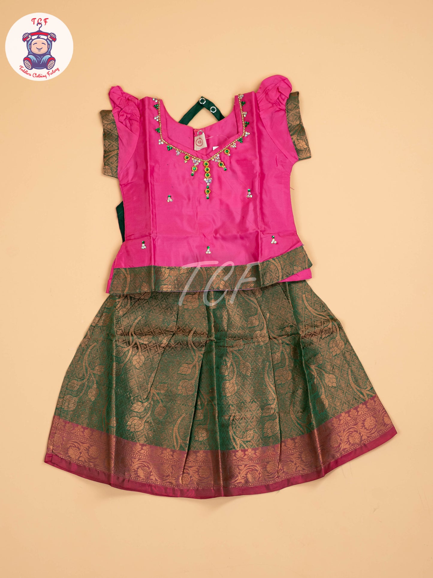 Pink & Dark Green - Pavadai Sattai