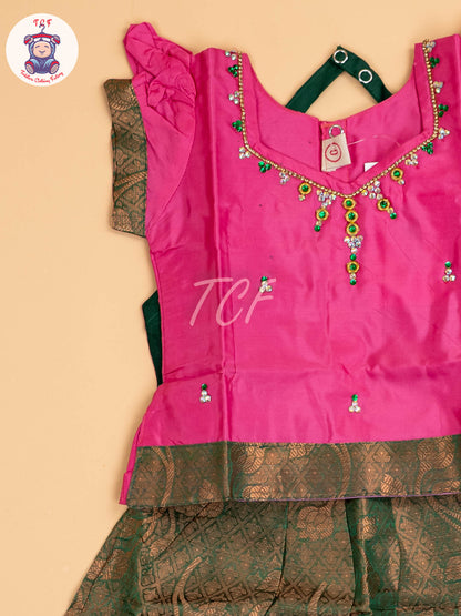 Pink & Dark Green - Pavadai Sattai