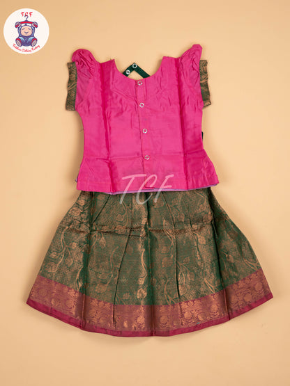 Pink & Dark Green - Pavadai Sattai