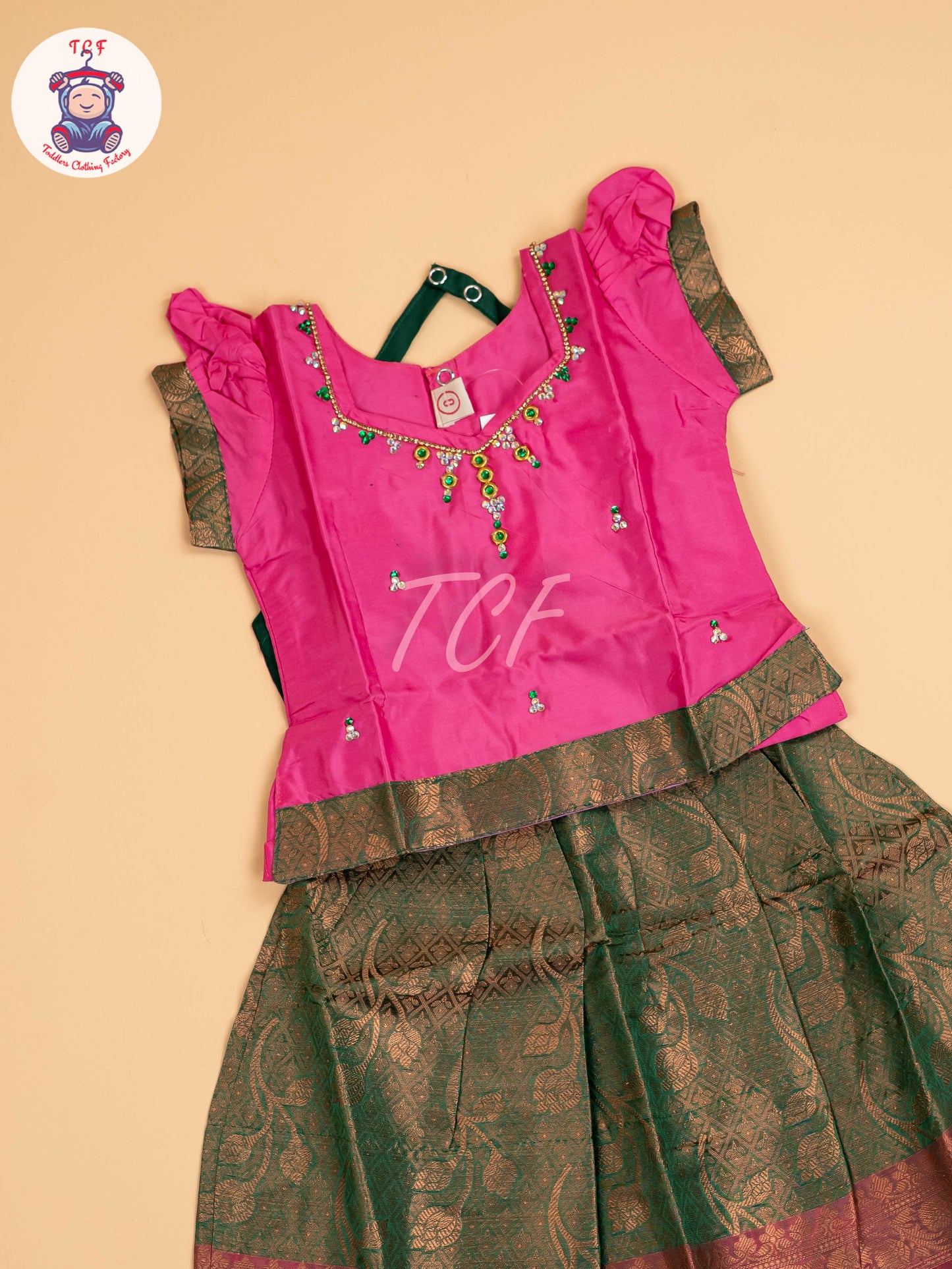 Pink & Dark Green - Pavadai Sattai