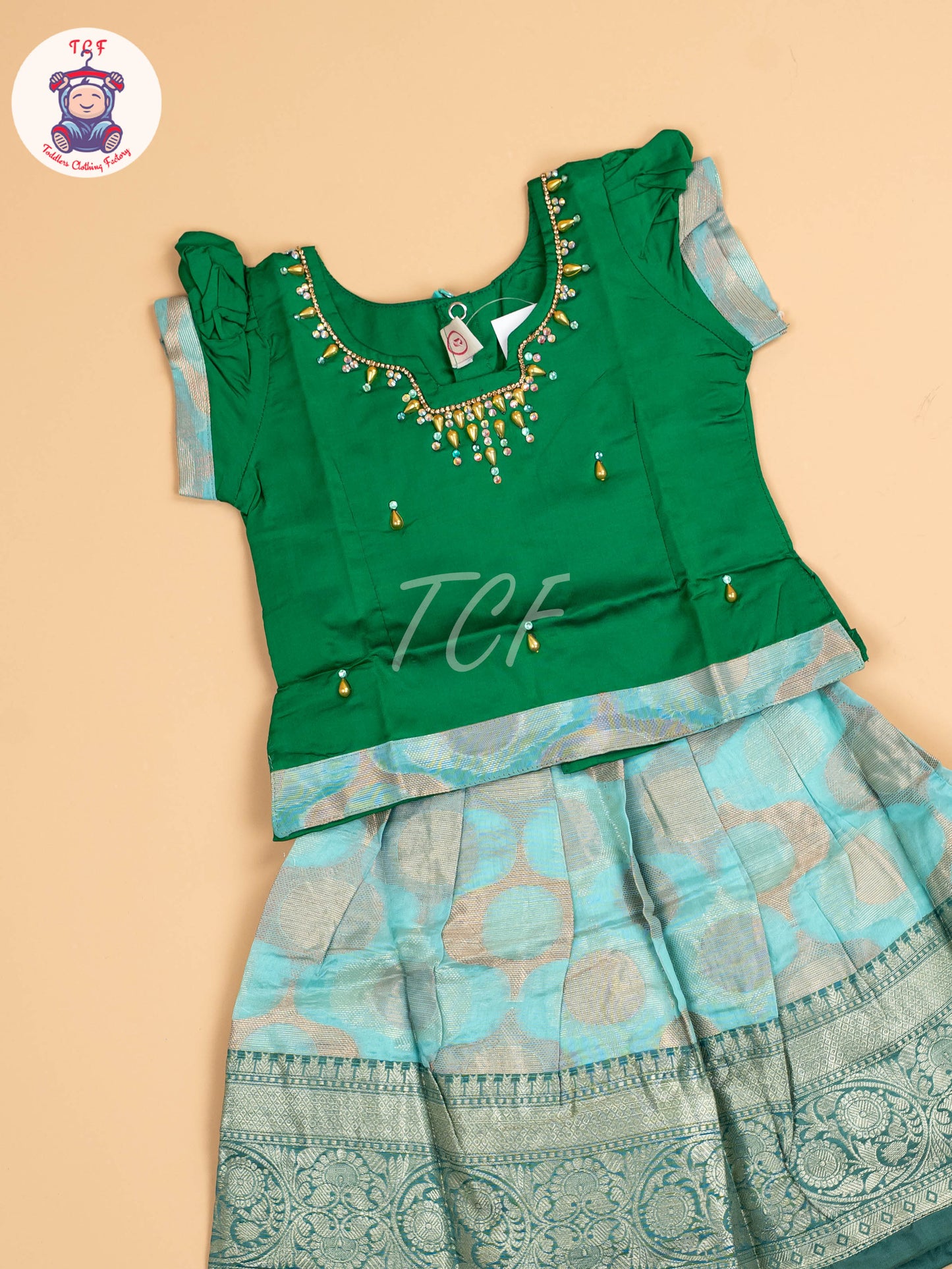 Dark Green & Teal Green - Pavadai Sattai