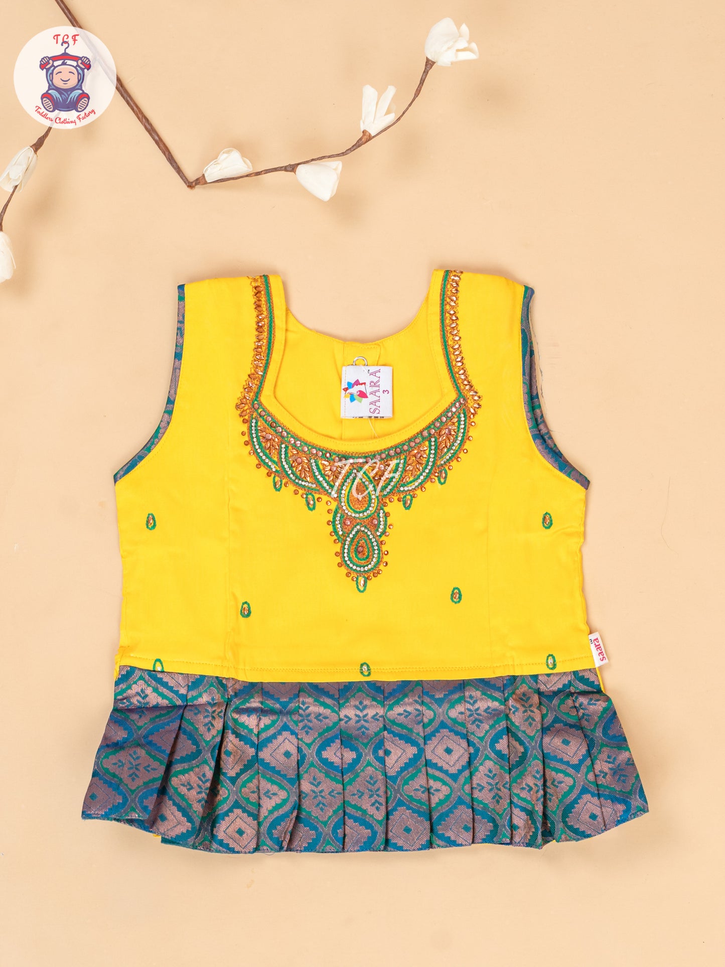 Yellow & Peacock Green - Pavadai Sattai