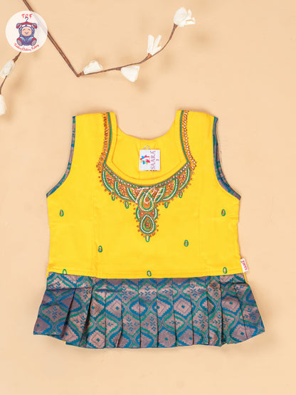 Yellow & Peacock Green - Pavadai Sattai