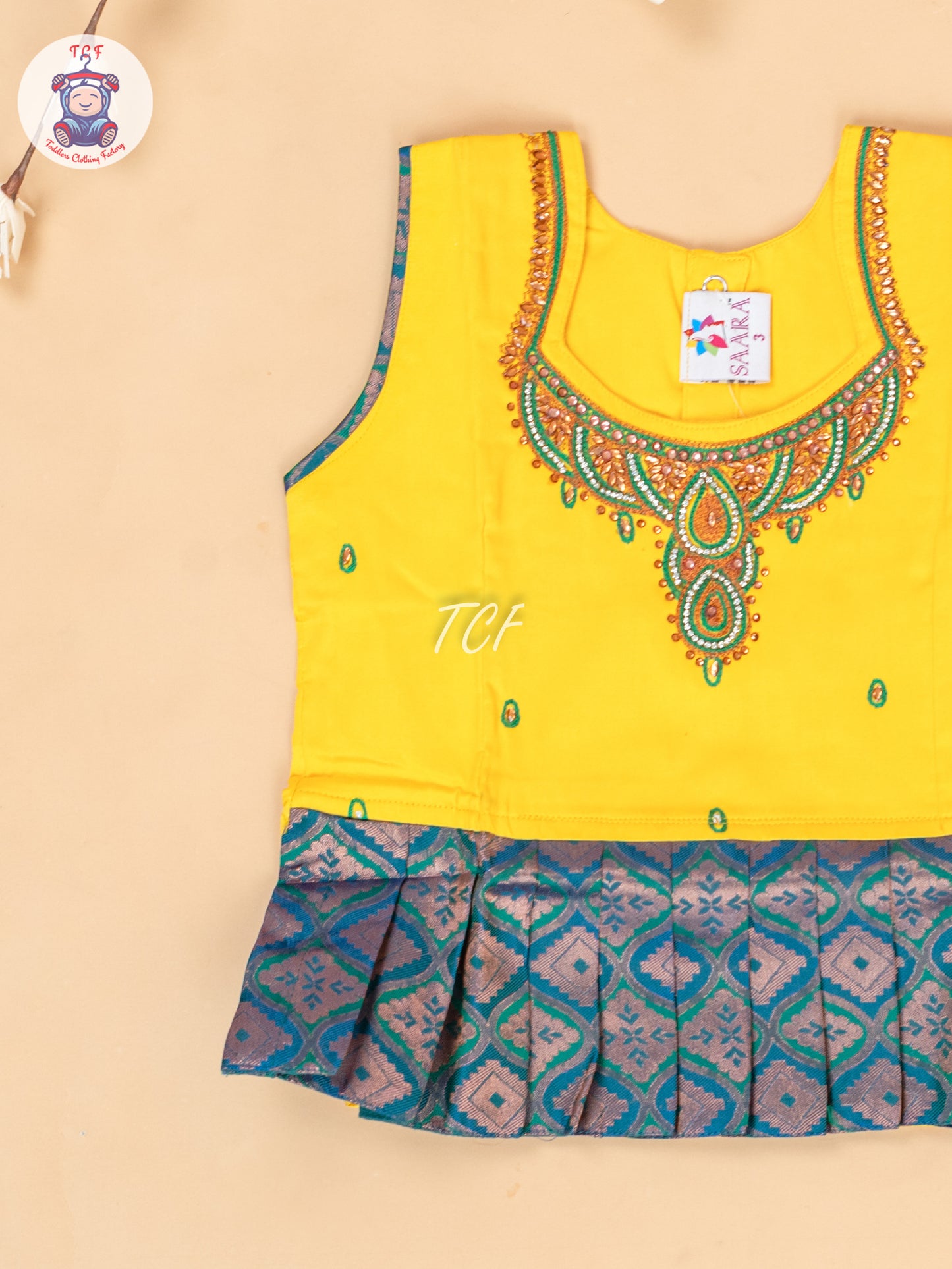 Yellow & Peacock Green - Pavadai Sattai