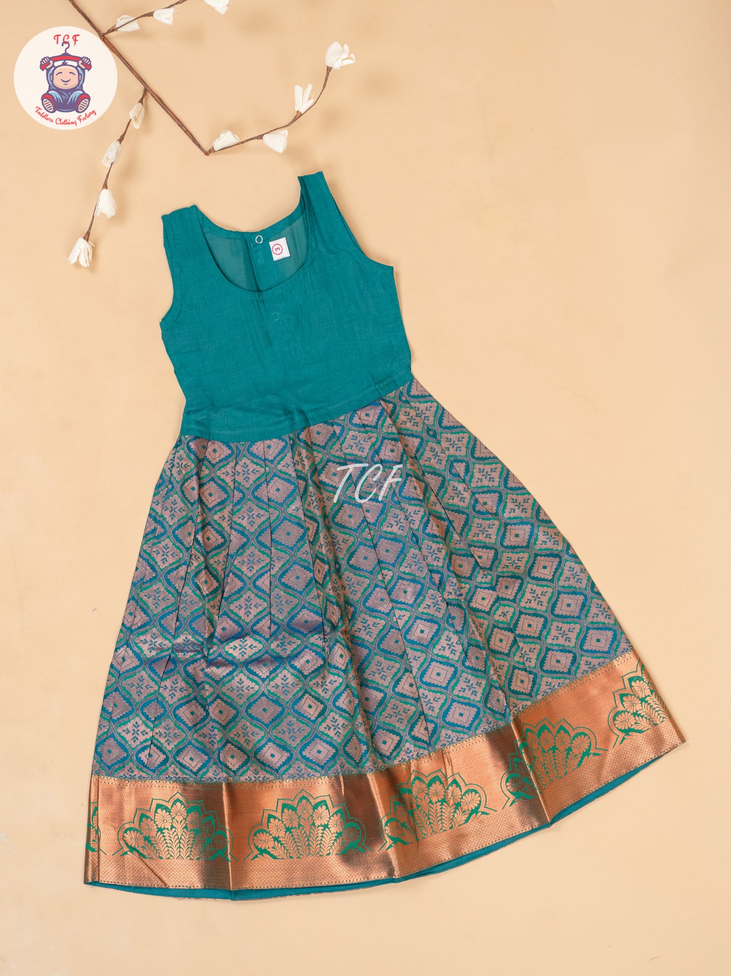 Yellow & Peacock Green - Pavadai Sattai