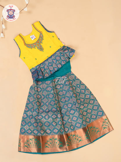 Yellow & Peacock Green - Pavadai Sattai