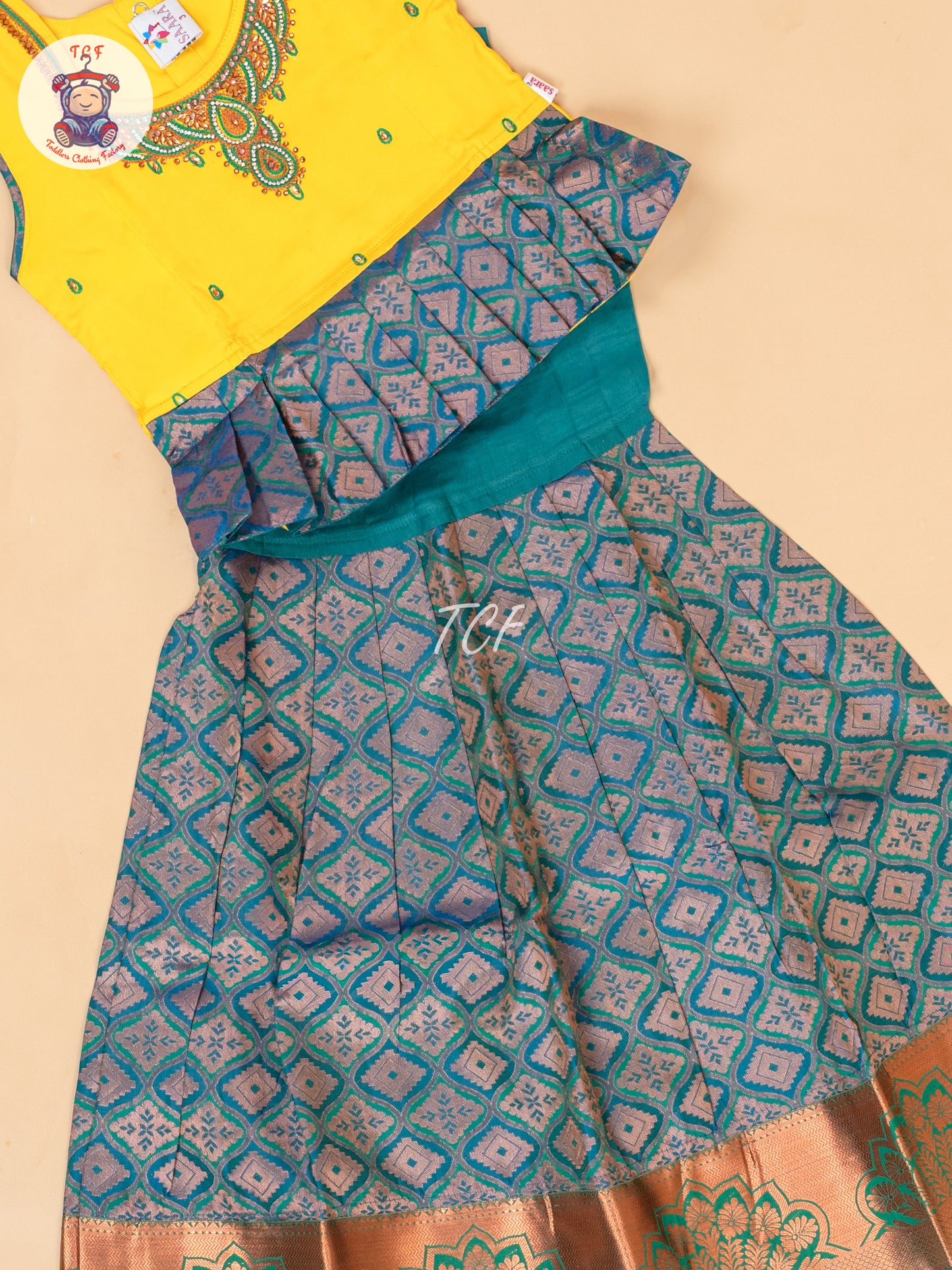 Yellow & Peacock Green - Pavadai Sattai