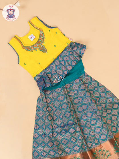 Yellow & Peacock Green - Pavadai Sattai