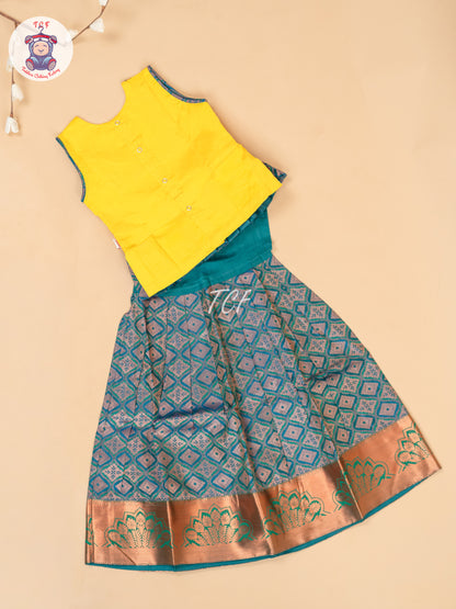 Yellow & Peacock Green - Pavadai Sattai