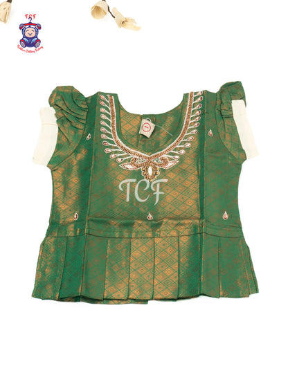 Bottle Green & Peach - Baby Girls Readymade Pavadai Sattai
