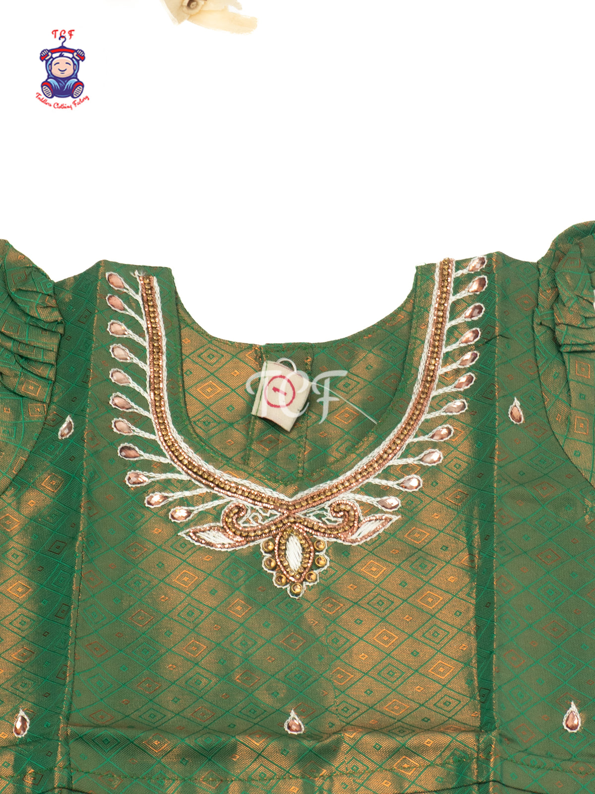 Bottle Green & Peach - Baby Girls Readymade Pavadai Sattai