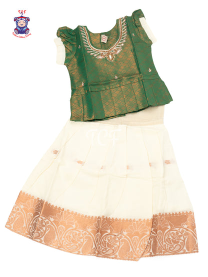Bottle Green & Peach - Baby Girls Readymade Pavadai Sattai