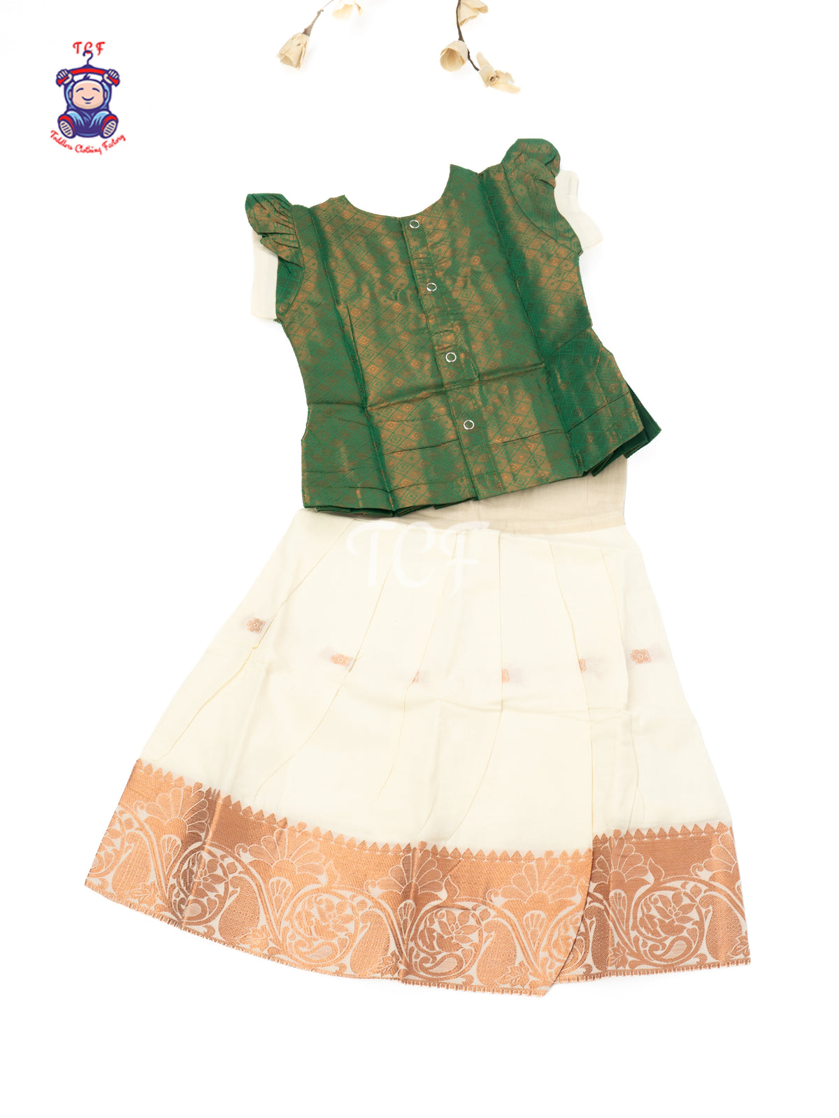 Bottle Green & Peach - Baby Girls Readymade Pavadai Sattai