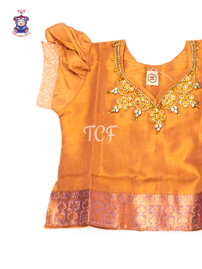 Peach & Gold - Baby Girls Readymade Pavadai Sattai