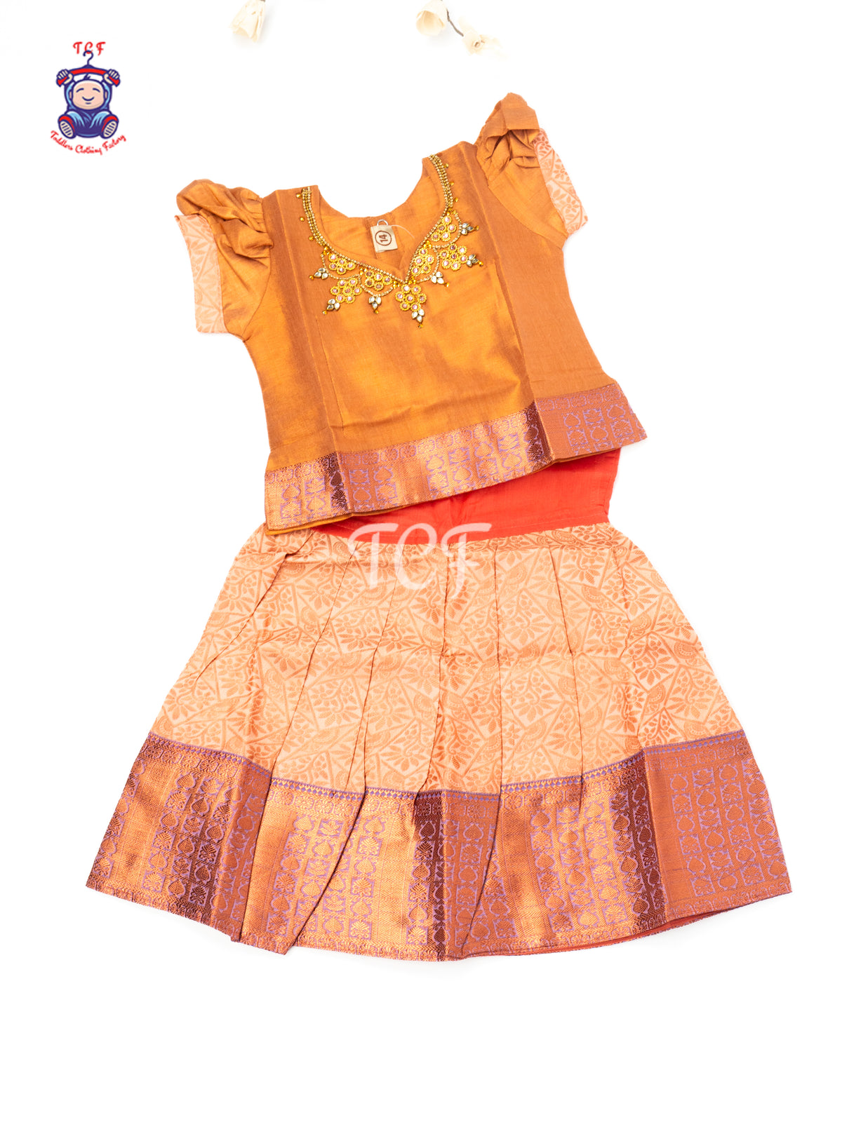 Peach & Gold - Baby Girls Readymade Pavadai Sattai