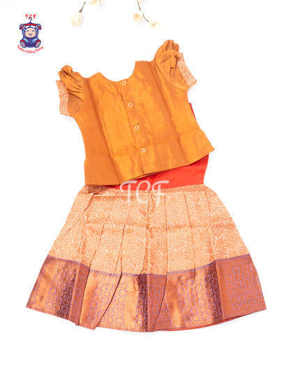 Peach & Gold - Baby Girls Readymade Pavadai Sattai