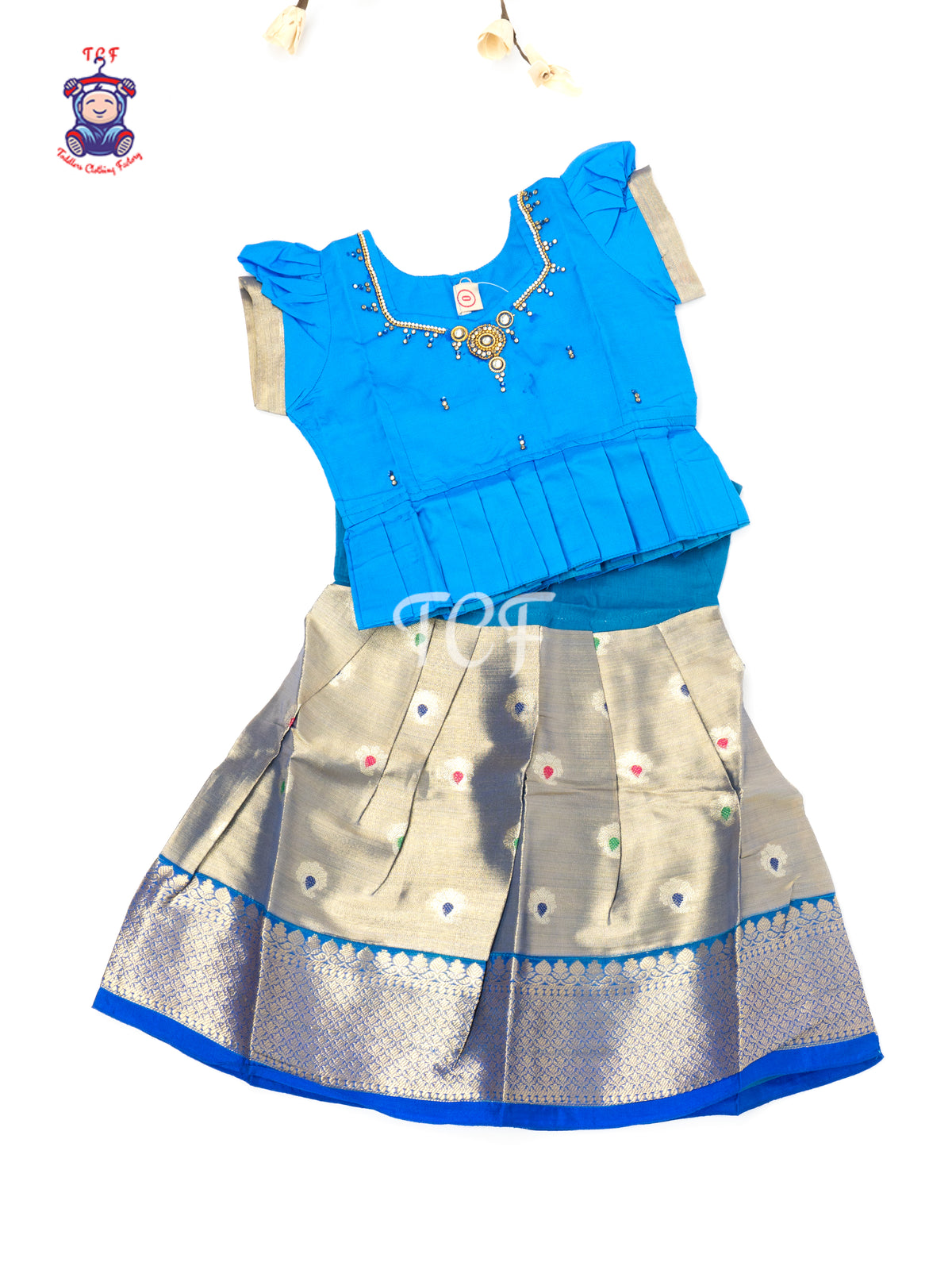 Royal Blue & Gold - Baby Girls Readymade Pavadai Sattai