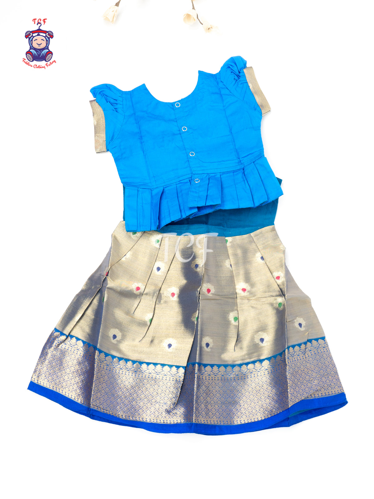 Royal Blue & Gold - Baby Girls Readymade Pavadai Sattai