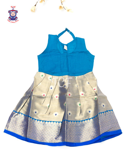 Royal Blue & Gold - Baby Girls Readymade Pavadai Sattai