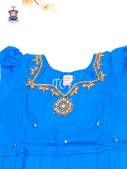 Royal Blue & Rose Gold - Baby Girls Readymade Pavadai Sattai