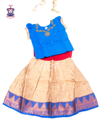 Royal Blue & Rose Gold - Baby Girls Readymade Pavadai Sattai