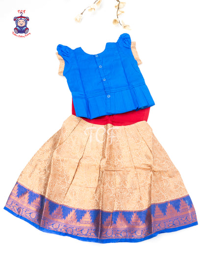 Royal Blue & Rose Gold - Baby Girls Readymade Pavadai Sattai